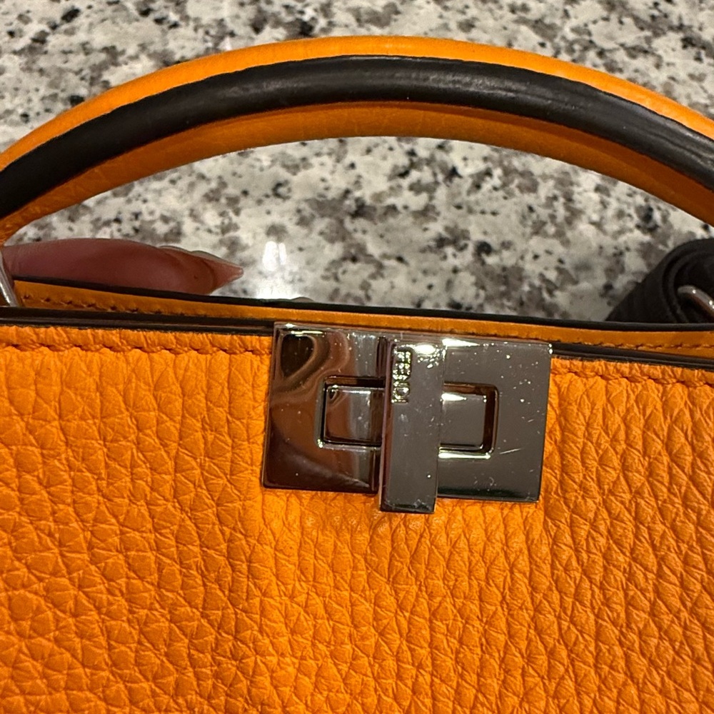 Orange Textured Leather Top-Handle Men’s Bag